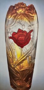 Art Nouveau vase with flower. Moser. Antique Store Prague